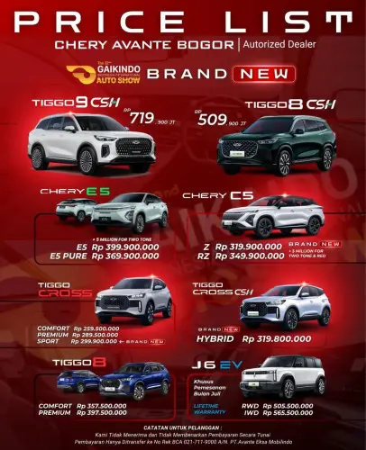 Pricelist Harga Chery bintarajaya 2025